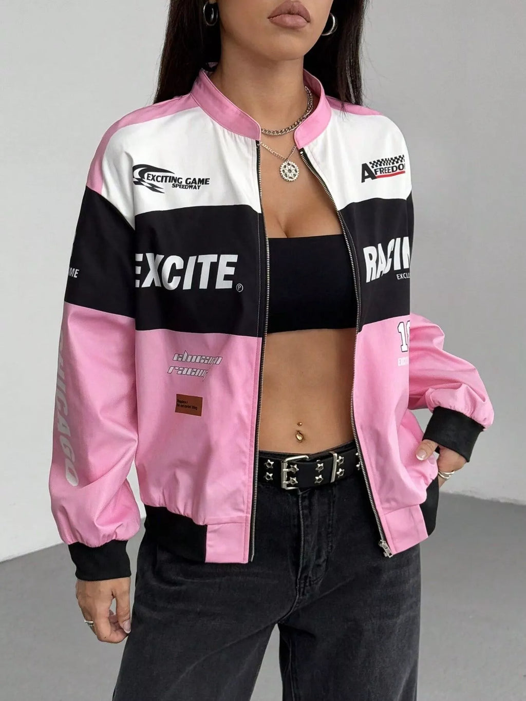 Letter Print Zip Up Jacket