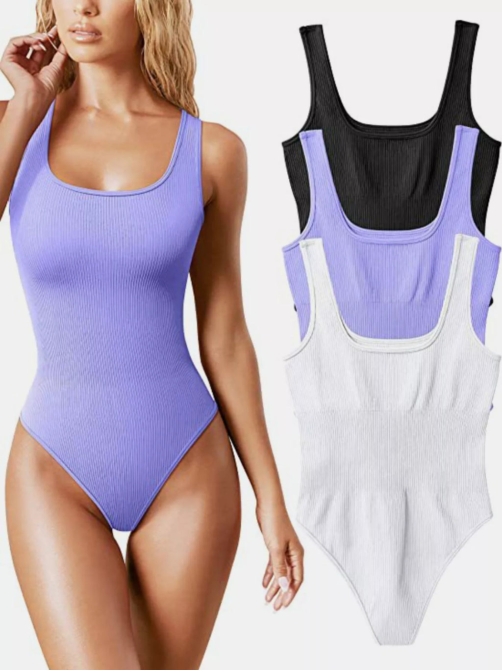 Full Size Ribbed Knit Sleeveless Scoop Neck Bodysuit Plus Size