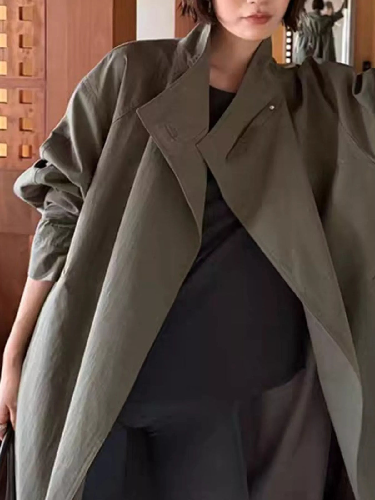 Drawstring Open Front Longline Trench Coat