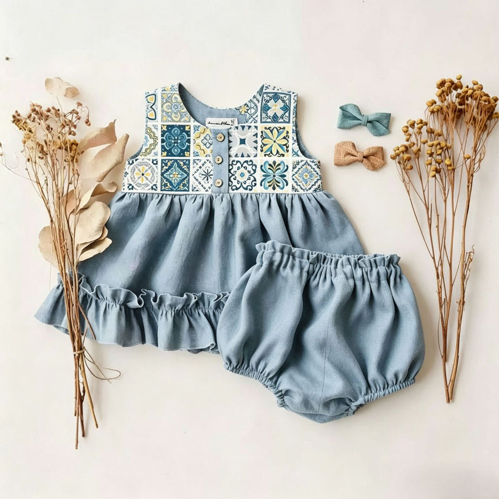 Girls Baby Outfit Sleeveless Vest With Ruffled Shorts