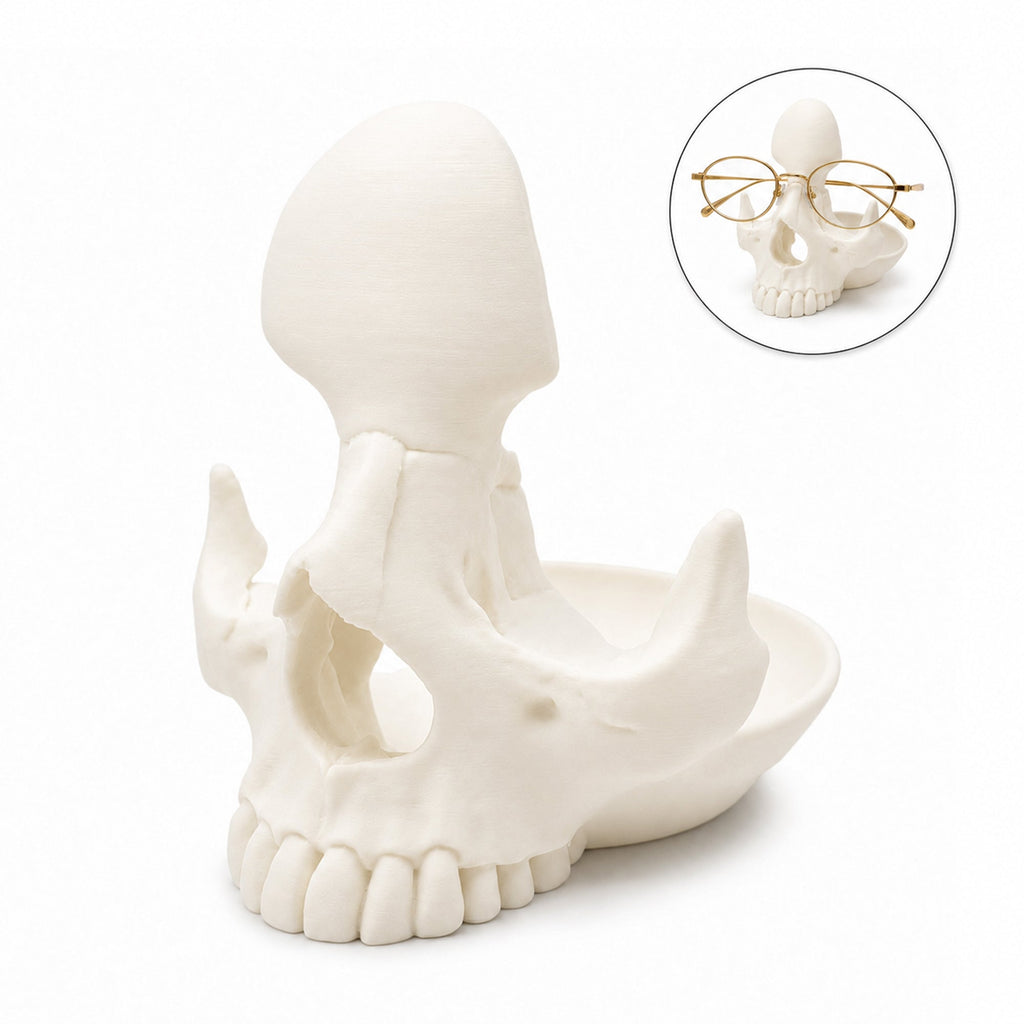 3D Printed Gothic Skull Eyeglasses Holder With Catchall Tray Desk Organizer