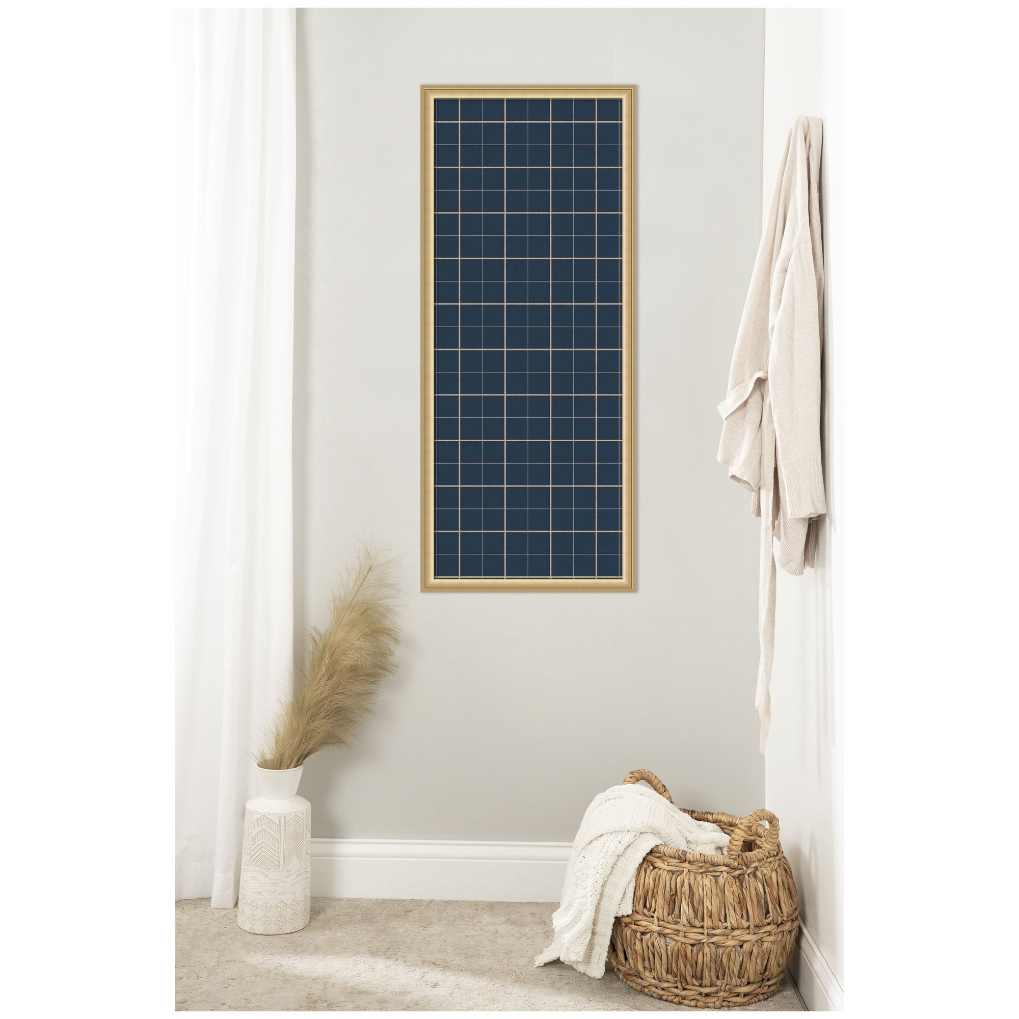 Framed Fabric Pinboard Navy Blue Plaid Wall Organization
