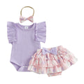 Baby And Toddler Solid Color Ruffle-Shoulder Sleeveless Romper And Printed Skirt Two-Piece Set