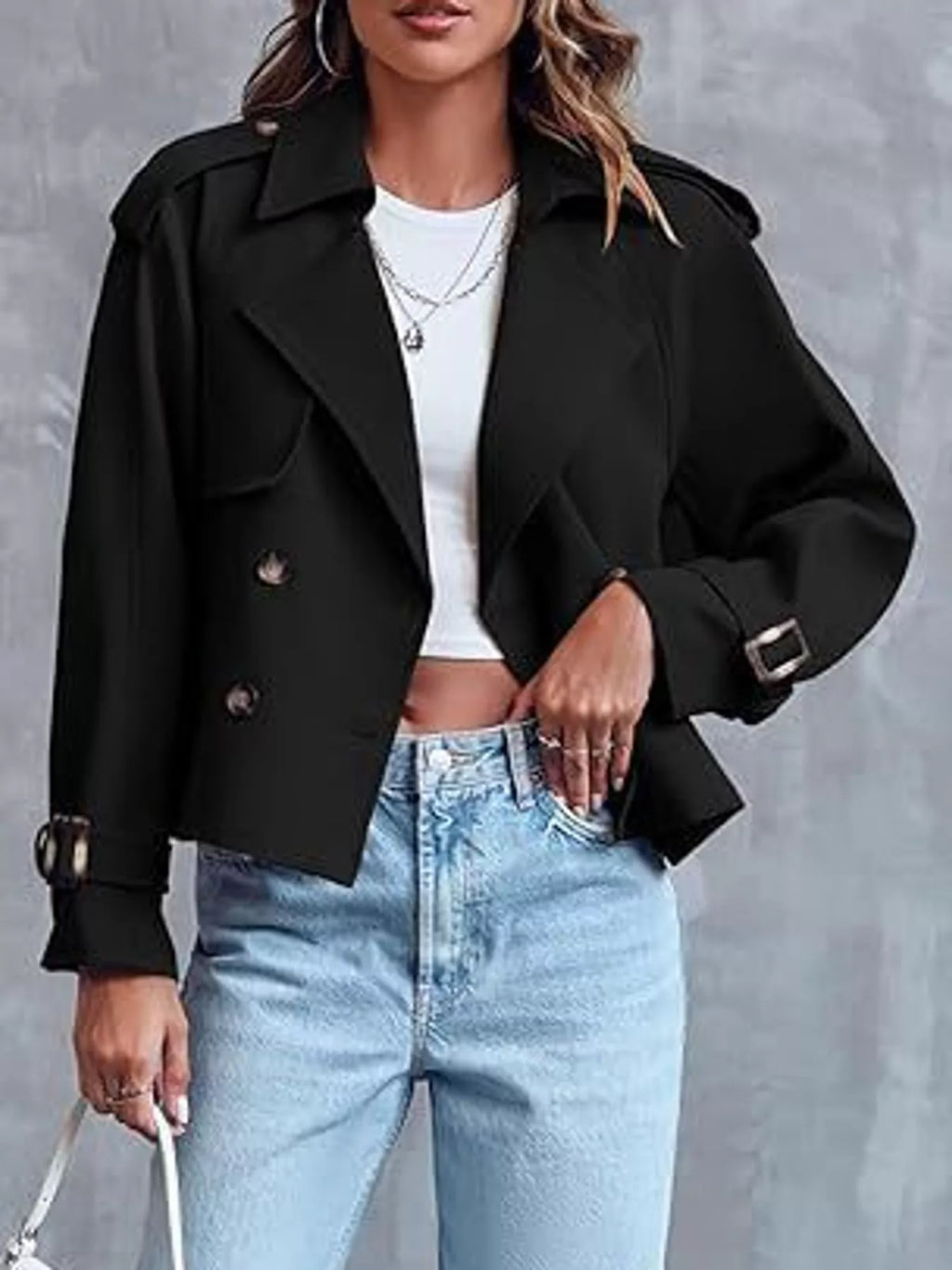 Double-Breasted Cropped Trench Outerwear