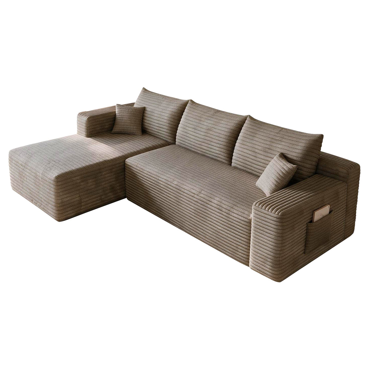 Cloud Sectional Sofa with No Assembly Required - Camel Plush Corduroy, 96"