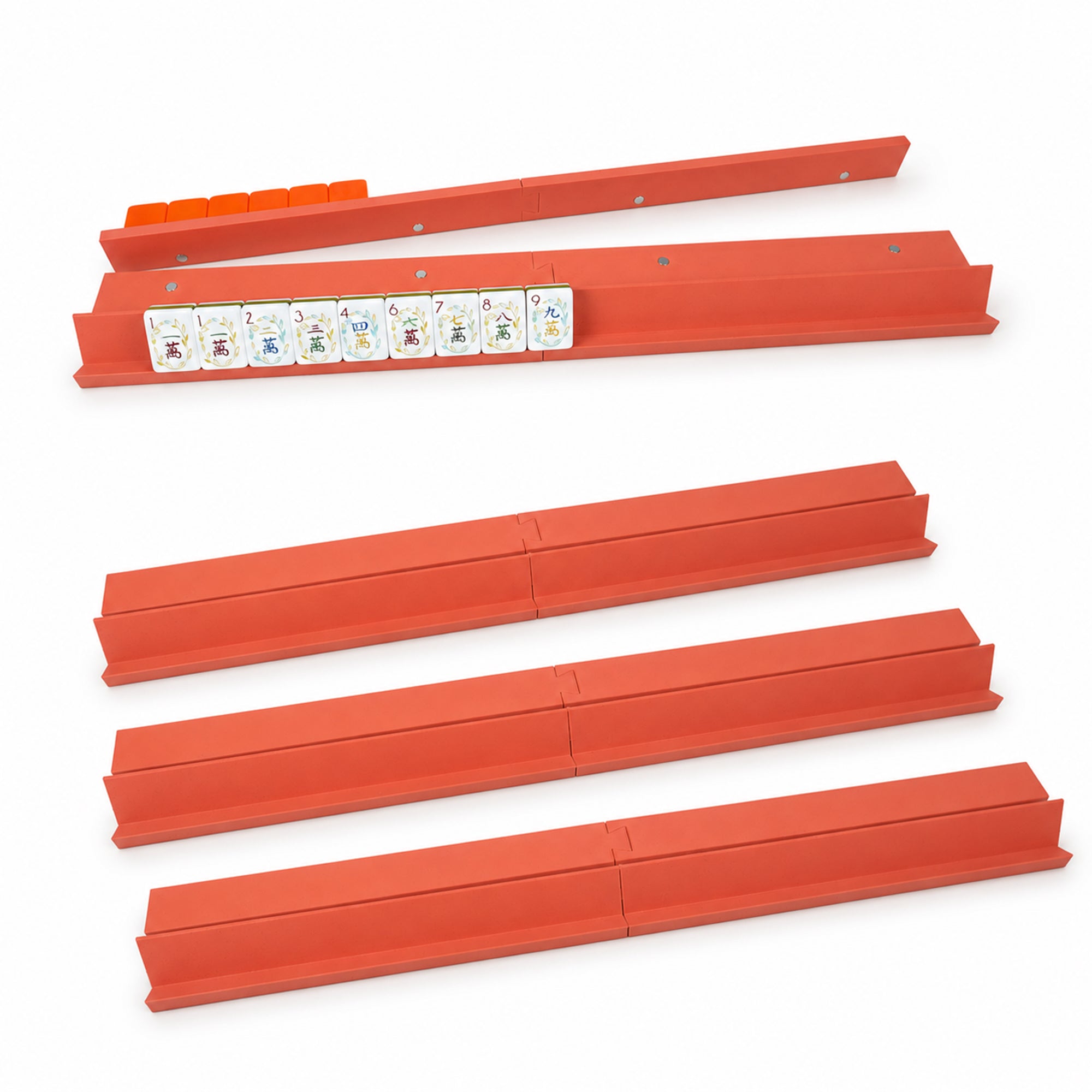 American Mahjong Rack Set With Magnetic Pusher, 4 Racks And 1 Snap-On Wall Builder & Discard Pusher, 3D Printed Mahjong Game Accessory