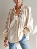Ruffle Trim Long Sleeves Blouse
