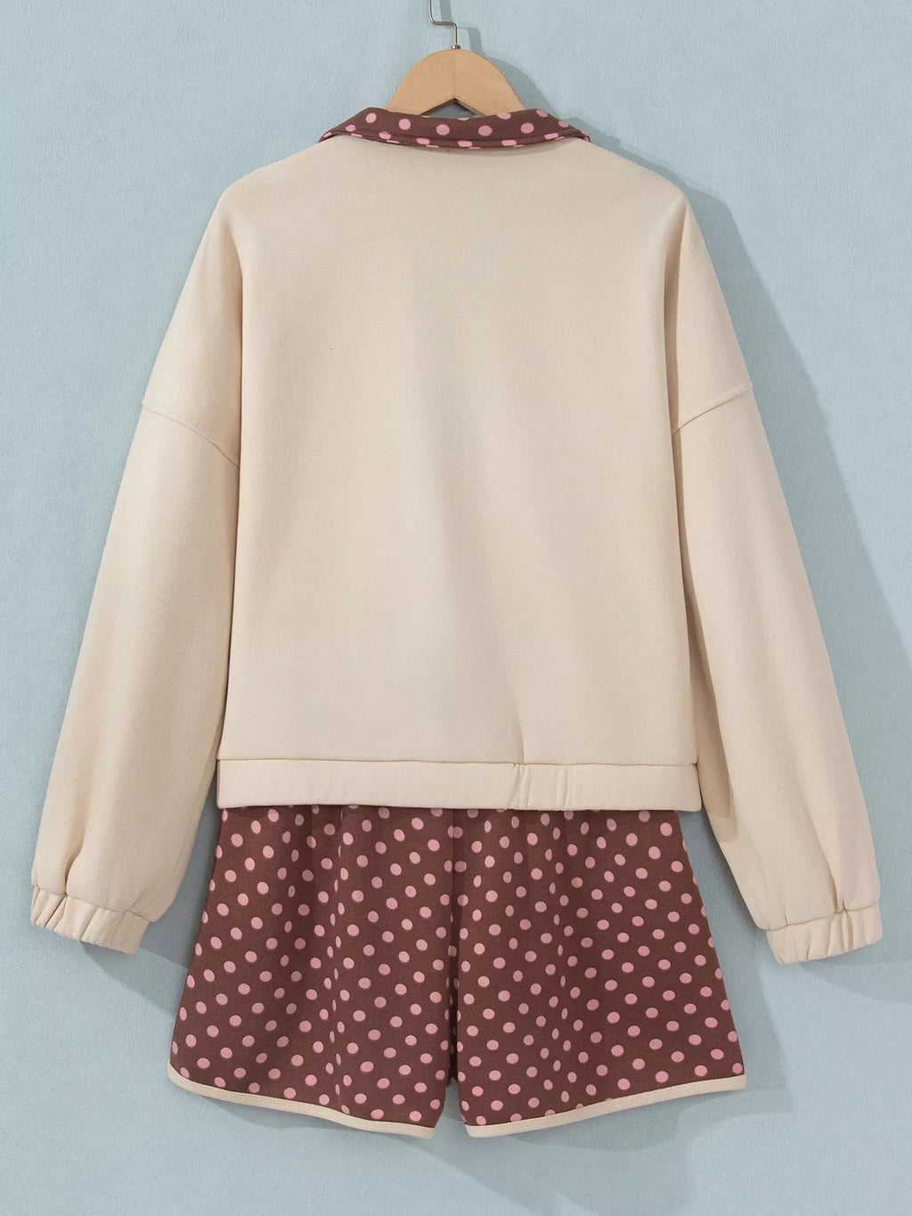 Polka Dot Contrast Baggy Pullover and Elastic Waist Shorts 2pcs Set