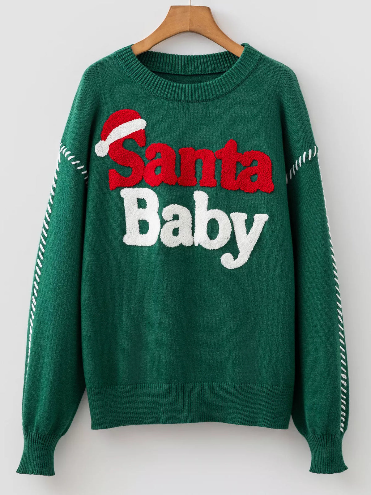 Santa Baby Towel Embroidery Christmas Slogan Pullover Sweater