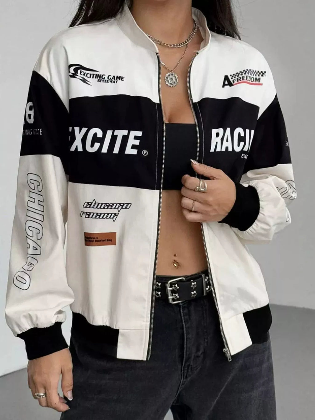 Letter Print Zip Up Jacket