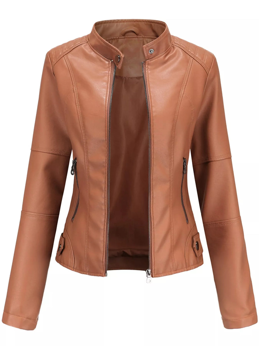Full Size Slim Fit Faux Leather Moto Jacket Plus Size