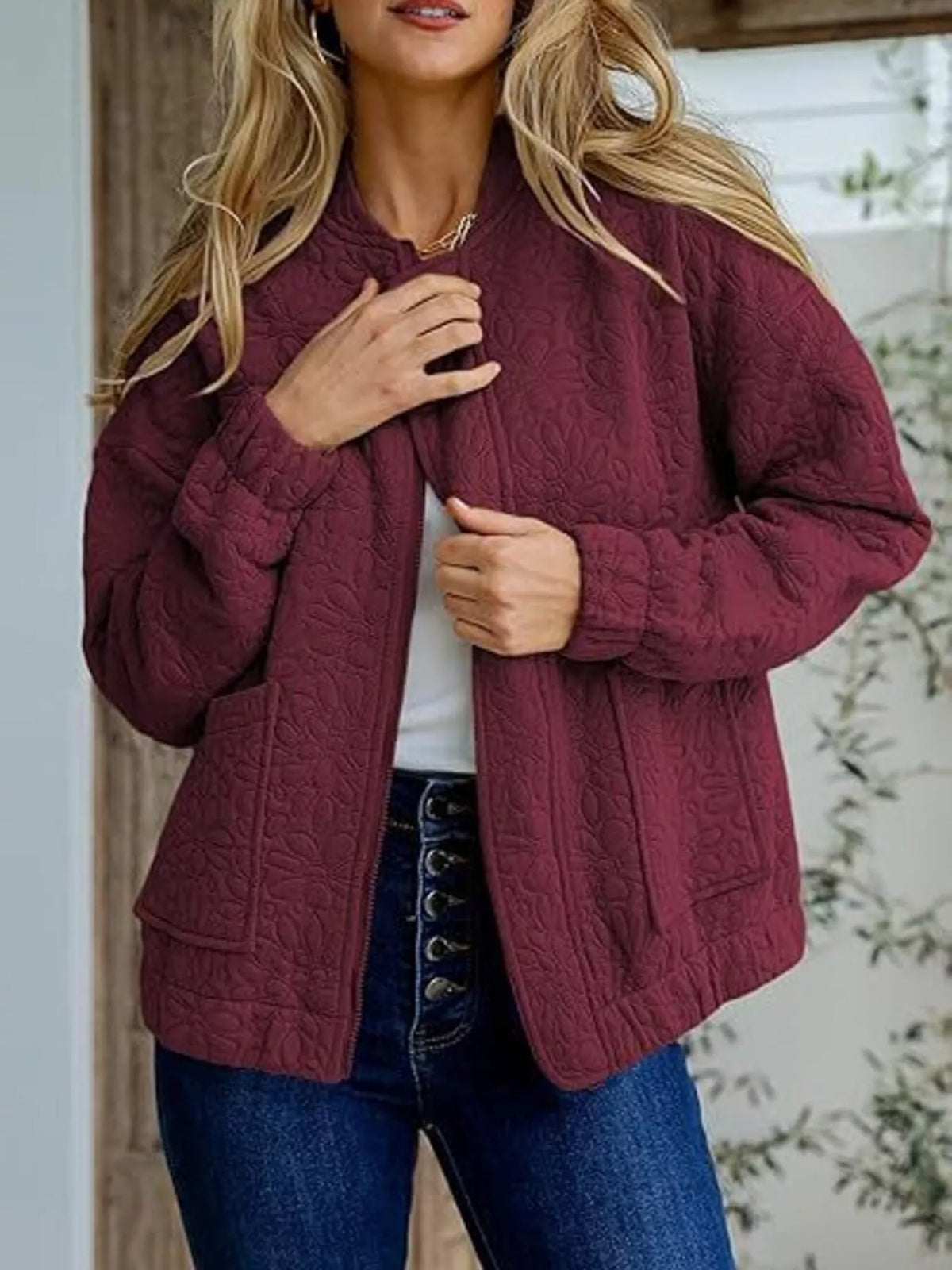Floral Quilted Zip Up Jacket