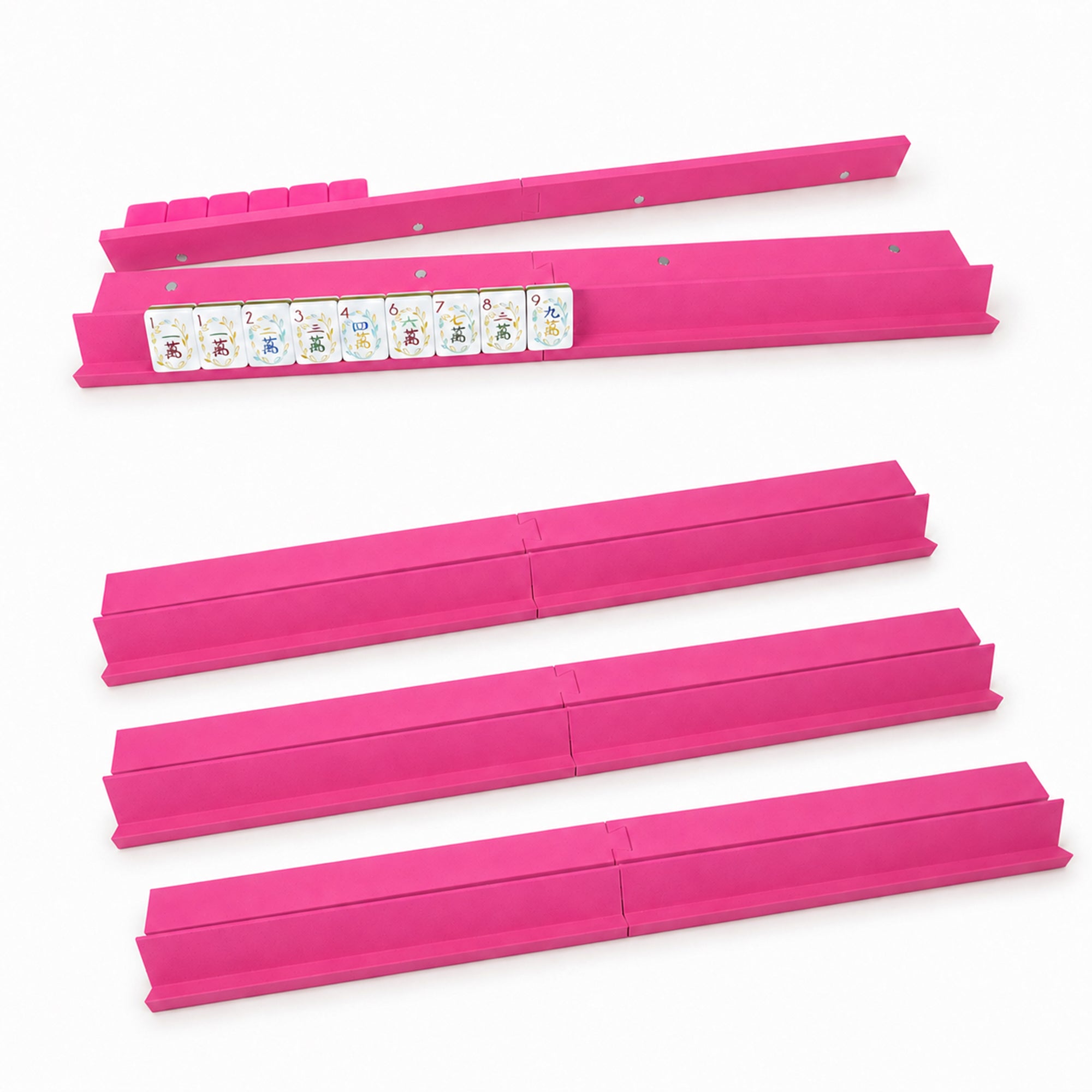 American Mahjong Rack Set With Magnetic Pusher, 4 Racks And 1 Snap-On Wall Builder & Discard Pusher, 3D Printed Mahjong Game Accessory
