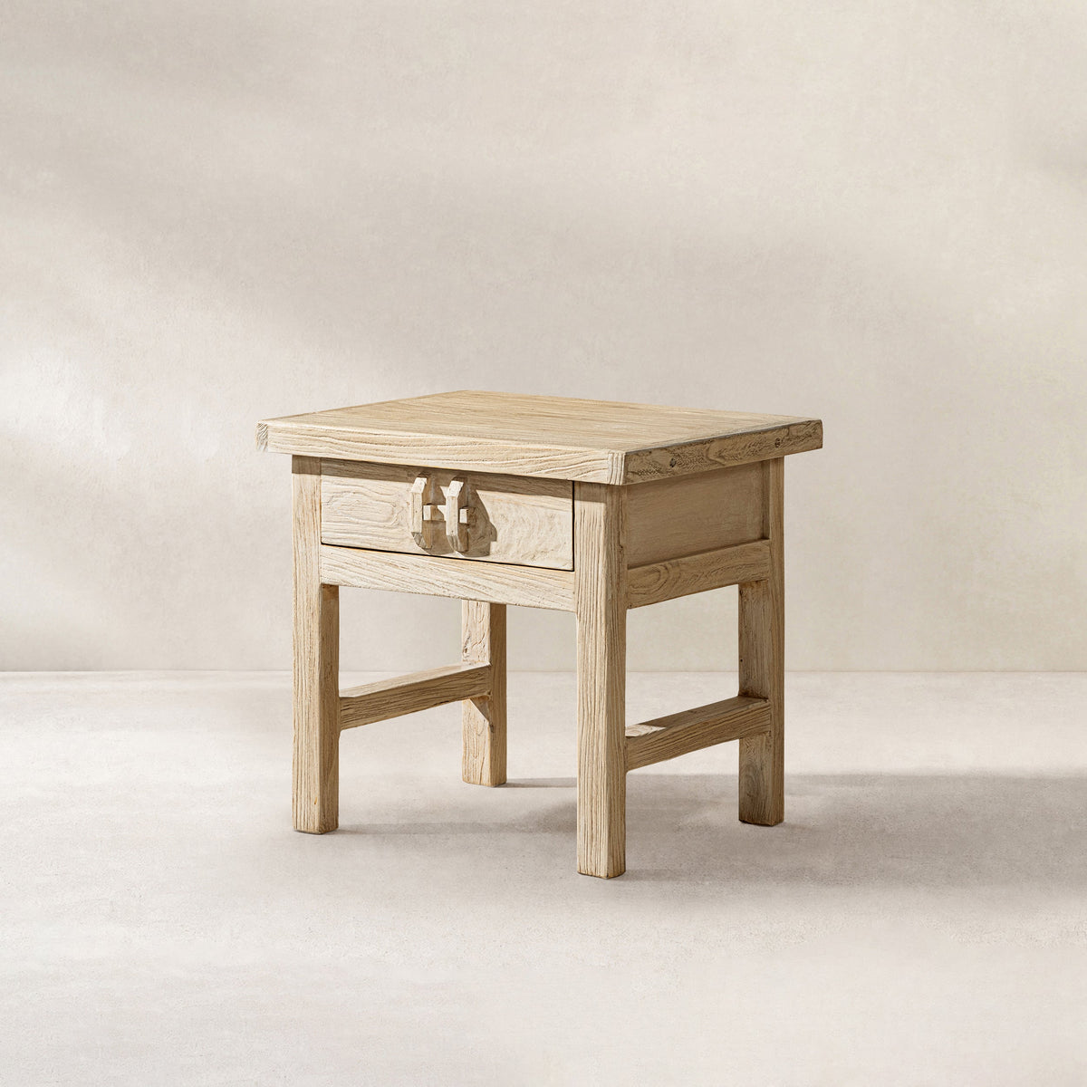 Rowan 22" Elm Wood Side Table with Drawer - Light