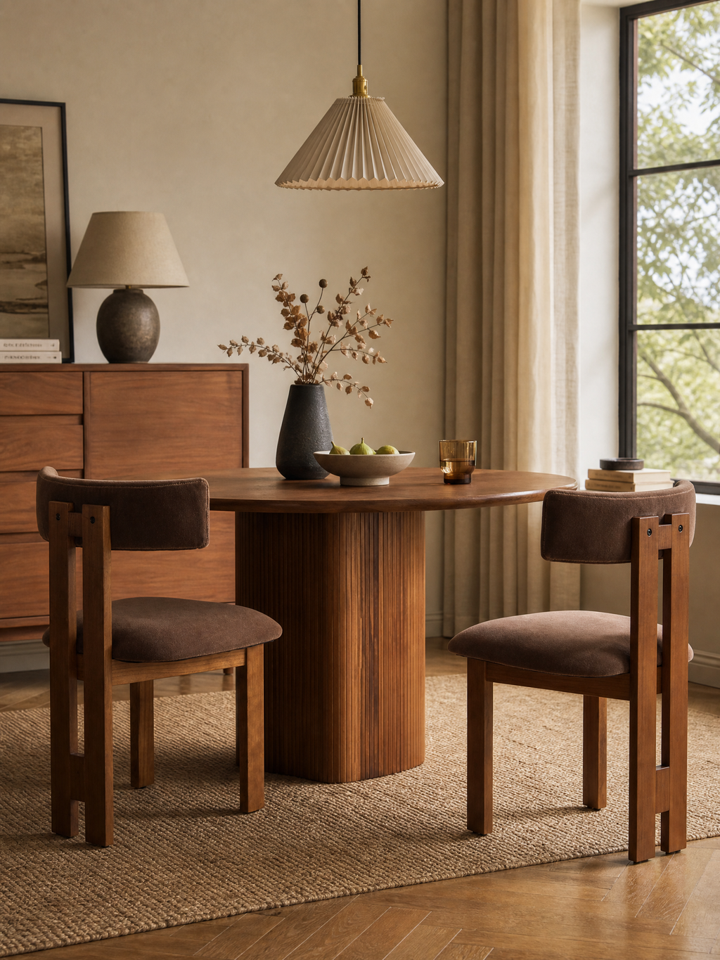 Mid-Century Modern Upholstered Dining Chair with Solid Wood Frame - T-Back Design