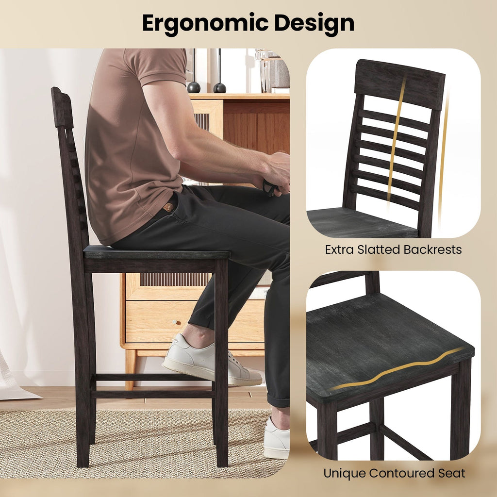 Dining Chair Set of 2 with Footrests and Solid Wood Frame