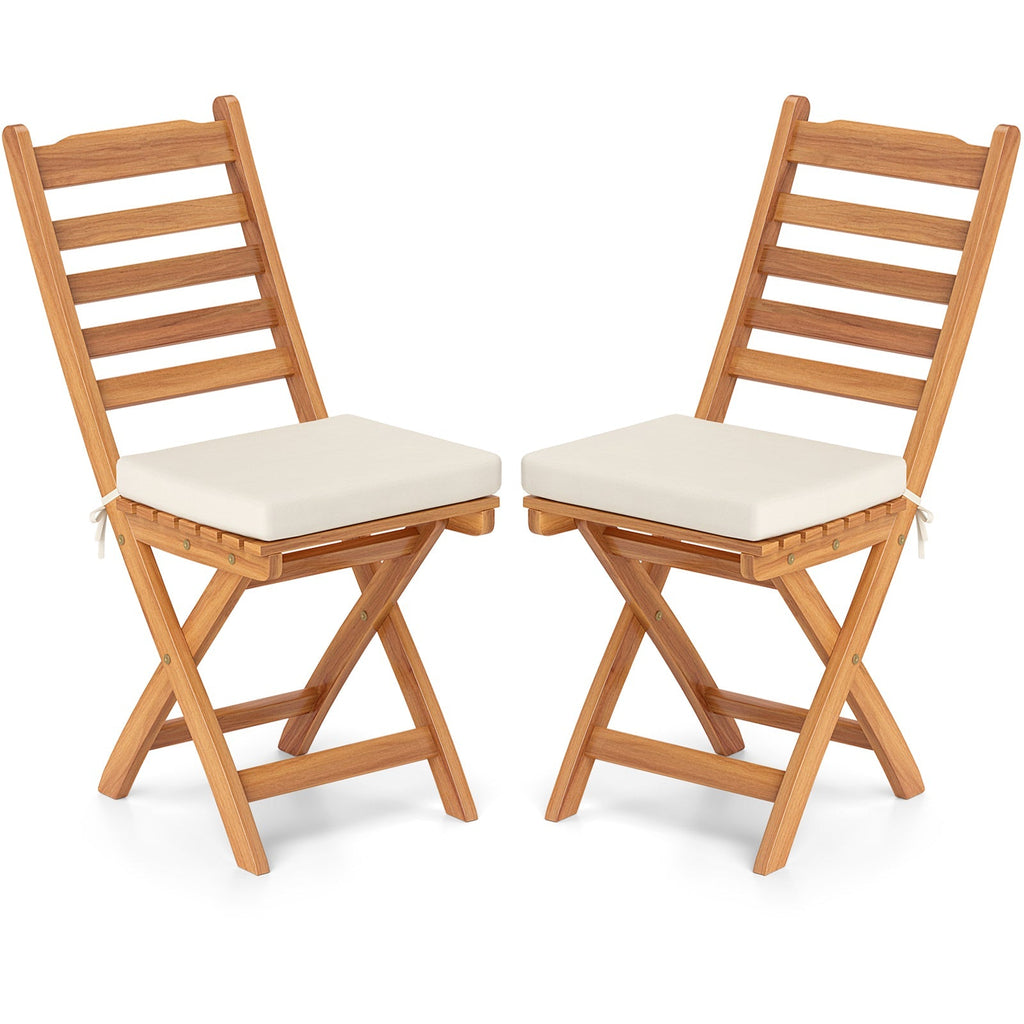 Patio Folding Chairs Set of 2 with Soft Seat Cushion