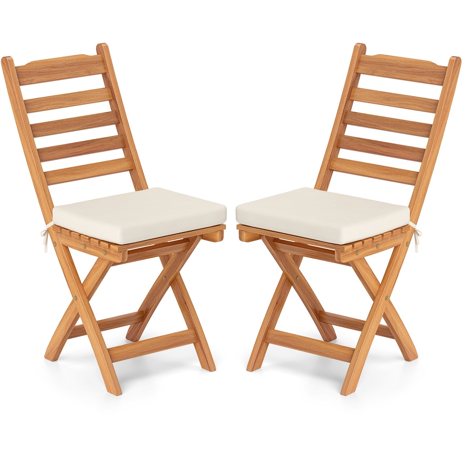 Patio Folding Chairs Set of 2 with Soft Seat Cushion