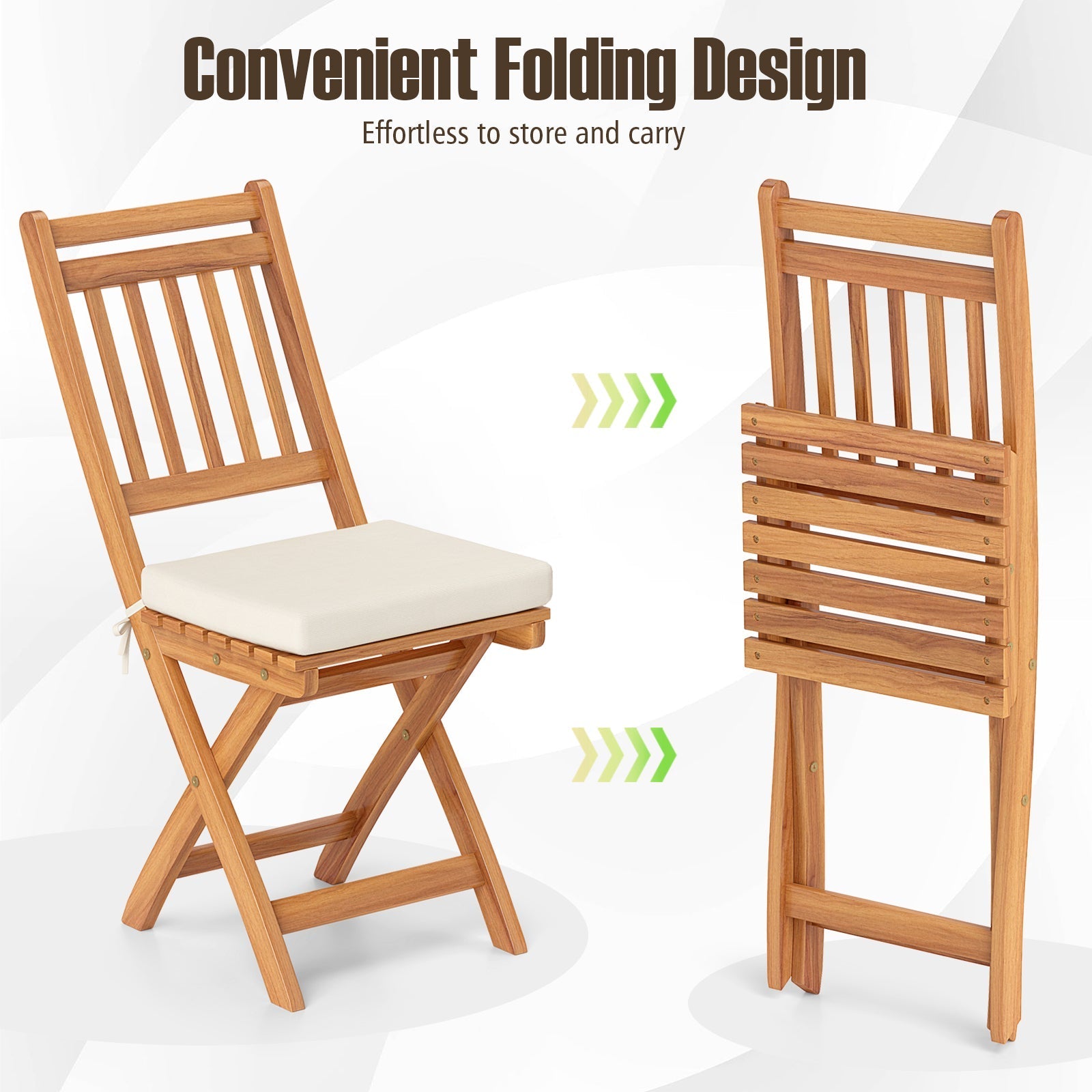 Patio Folding Chairs Set of 2 with Soft Seat Cushion
