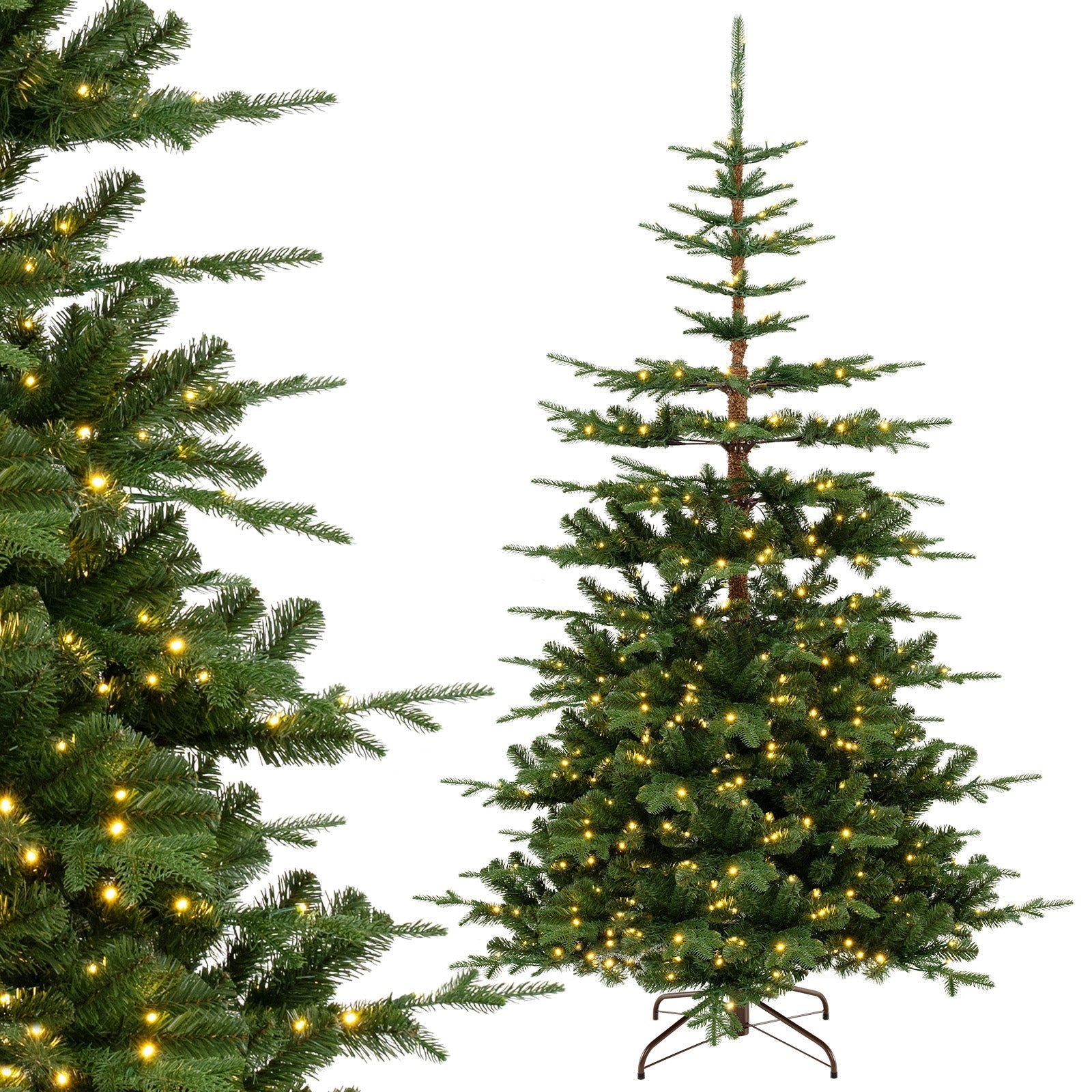 7 Feet Hinged Artificial Pre-lit Christmas Tree with 1303 Branch Tips