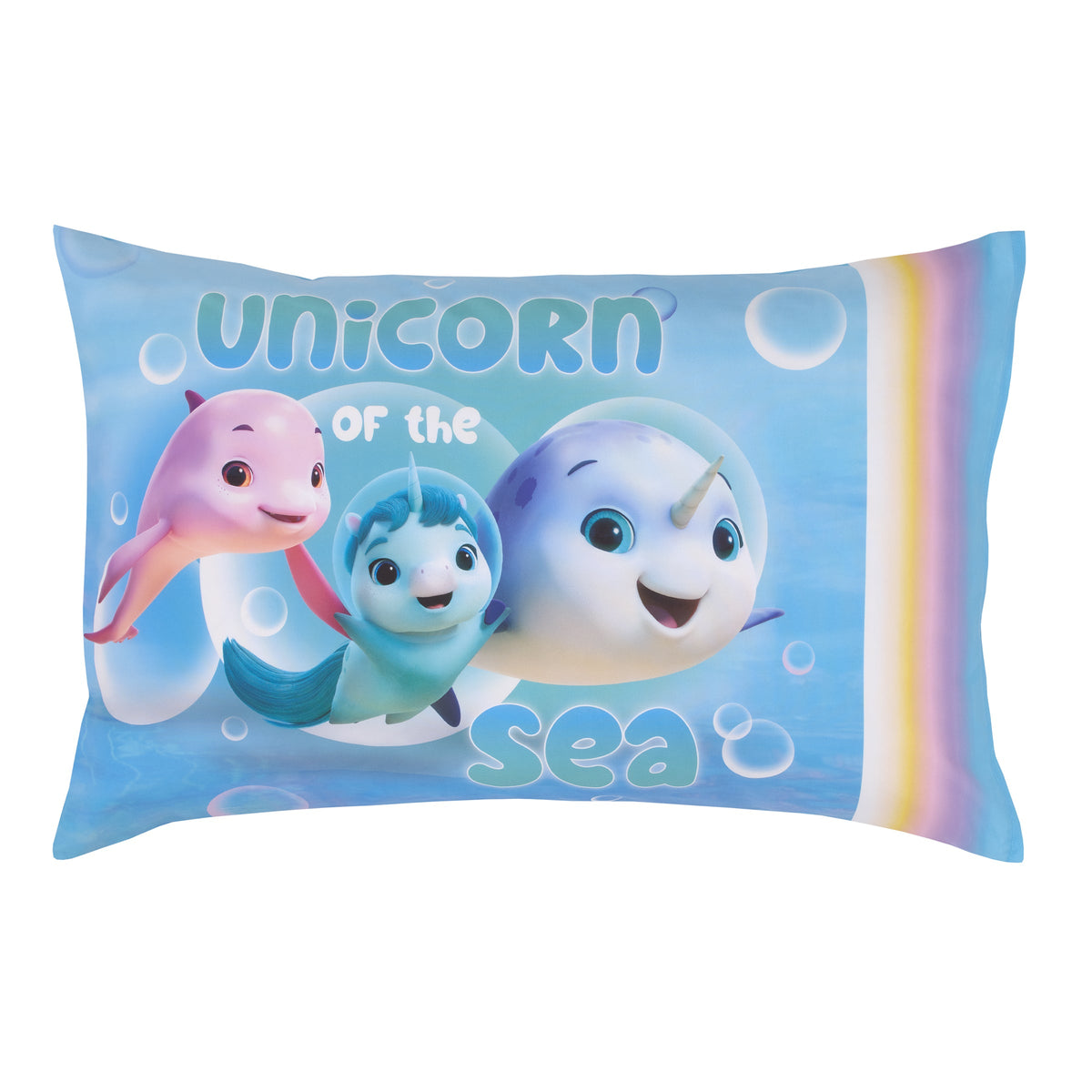 Not Quiet Narwhal Make A Splash Blue and Lavender, Unicorn Kelp, and Friends 4 Piece Toddler Bed Set - Comforter, Fitted Bottom Sheet, Flat Top Sheet, and Reversible Pillowcase