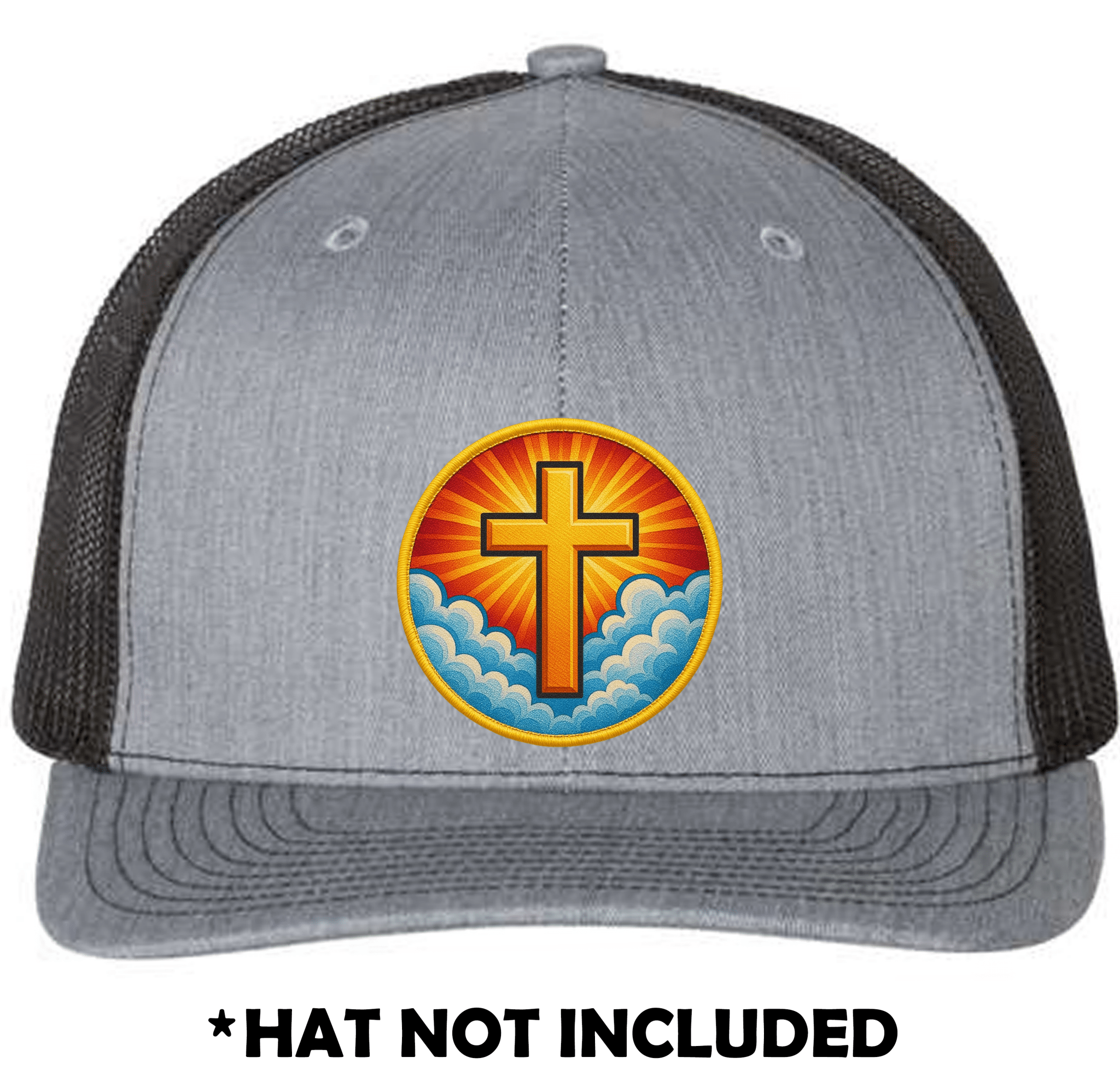 Circle Embroidered Edge Cross Shining In Sky UV Printed Hat Patch