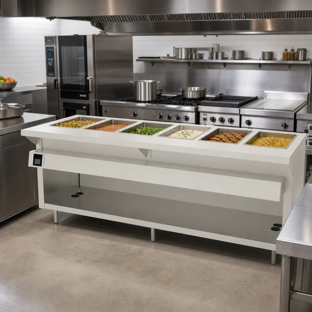Duke Thurmaduke EW-6-DLPG Electric Waterless Hot Food Well Unit, 6 Full-Size Sealed Wells, Touchscreen, Open Storage Base