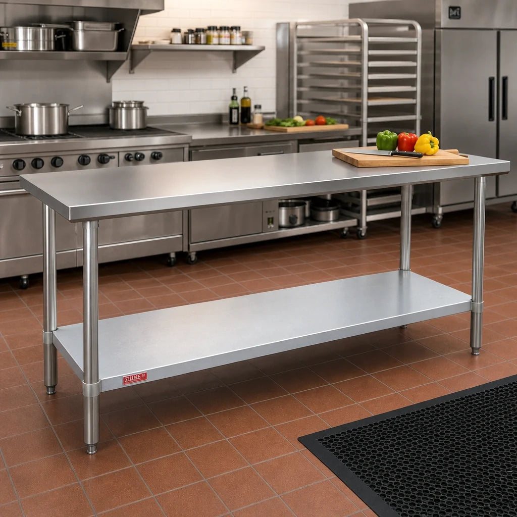 Duke 316-3660 60-Inch Stainless Steel Work Table with Galvanized Undershelf, Flat Top, 36-Inch High