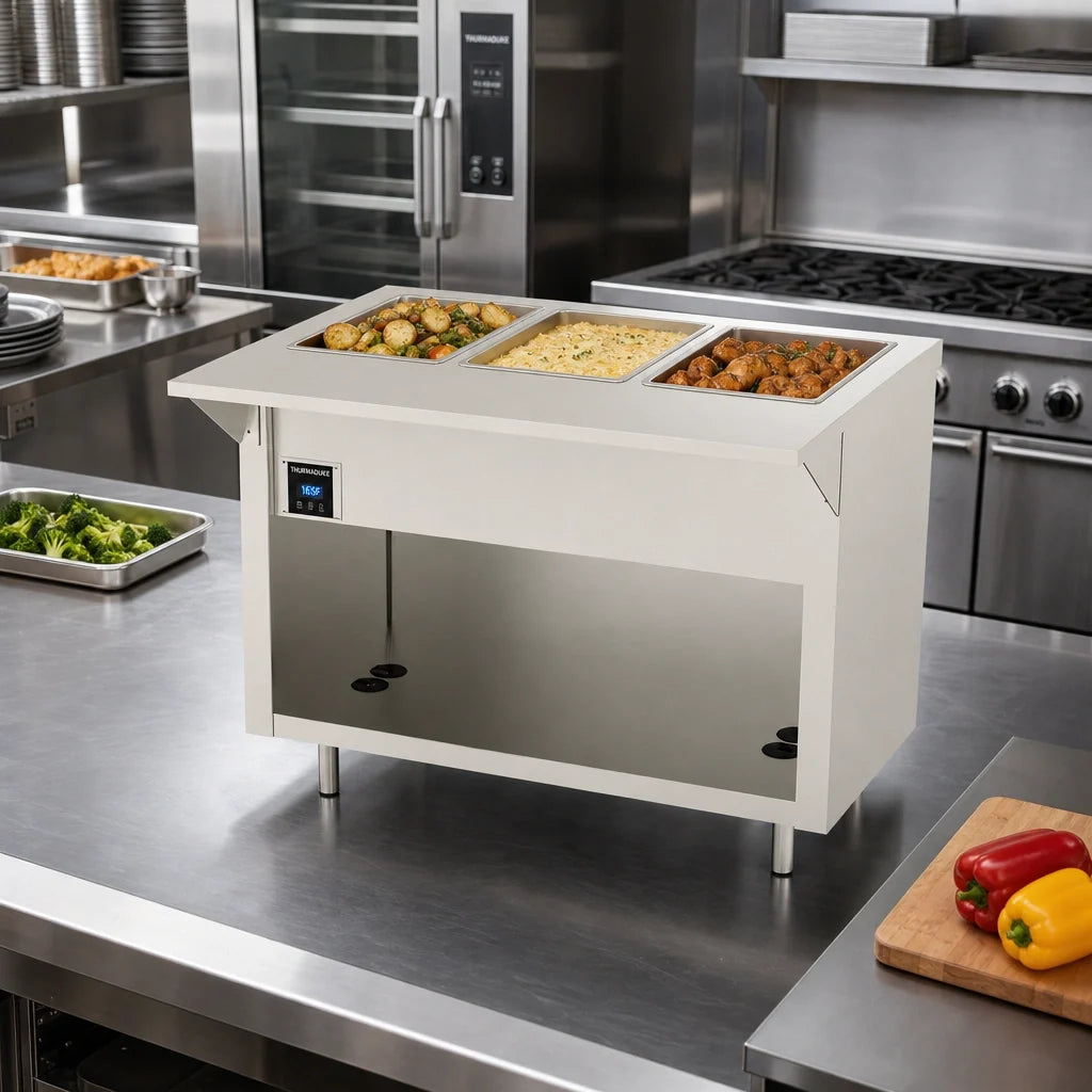 Duke Thurmaduke EW-3-CBPG 3-Well Electric Waterless Hot Food Unit, 46-Inch, Touch Screen, Open Storage Base