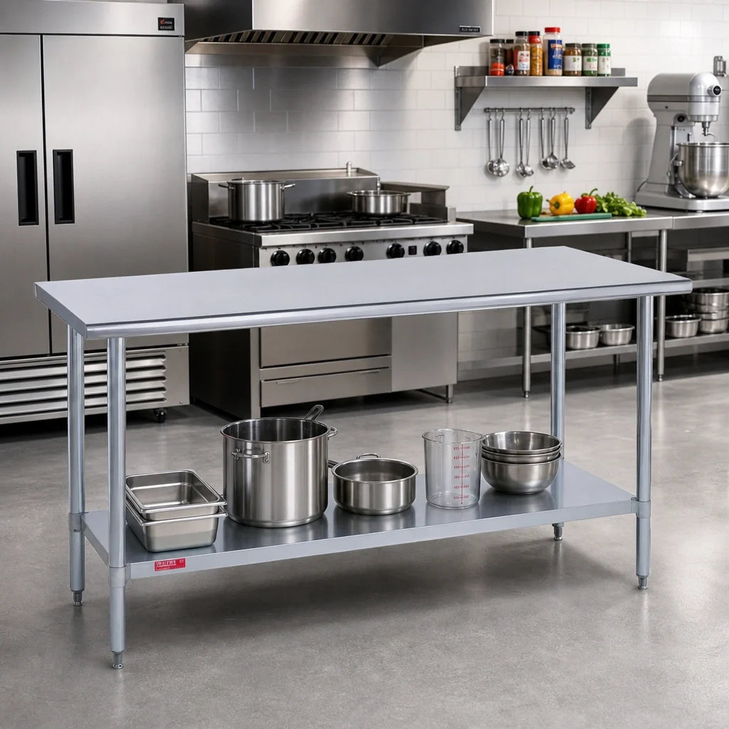 Duke 416S-3672 72" W x 36" D Stainless Steel Work Table, 16-Gauge 400-Series Top, Open Undershelf, No Backsplash