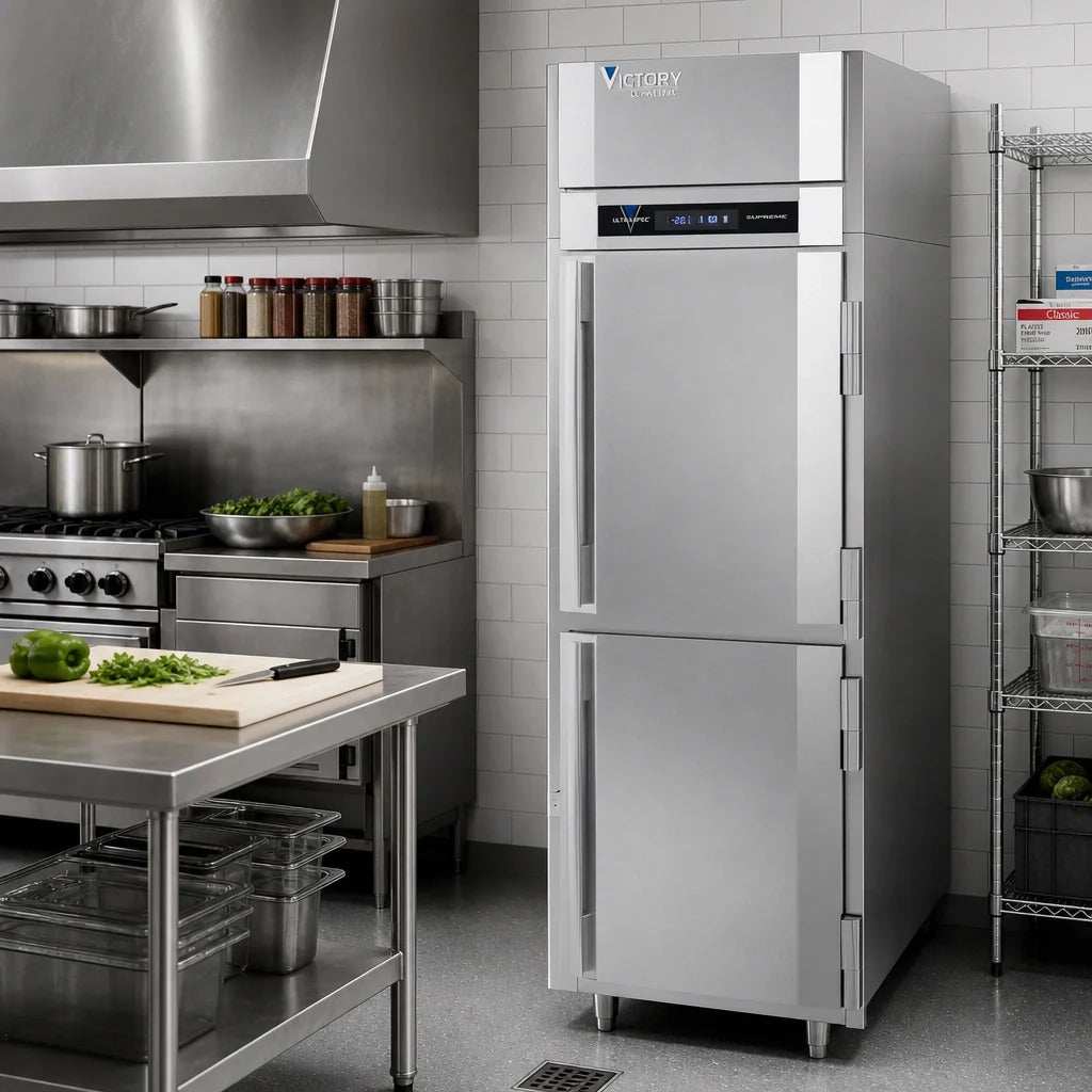 Victory Refrigeration UltraSpec™ FS-1D-S1-PT-HD-HC Pass-Thru Solid Half-Door Freezer, 1-Section, 23.7 Cu. Ft., Stainless Steel
