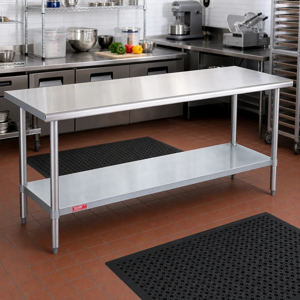 Duke 416-30144 144-Inch x 30-Inch Stainless Steel Work Table, 400-Series Top, Galvanized Undershelf, No Backsplash