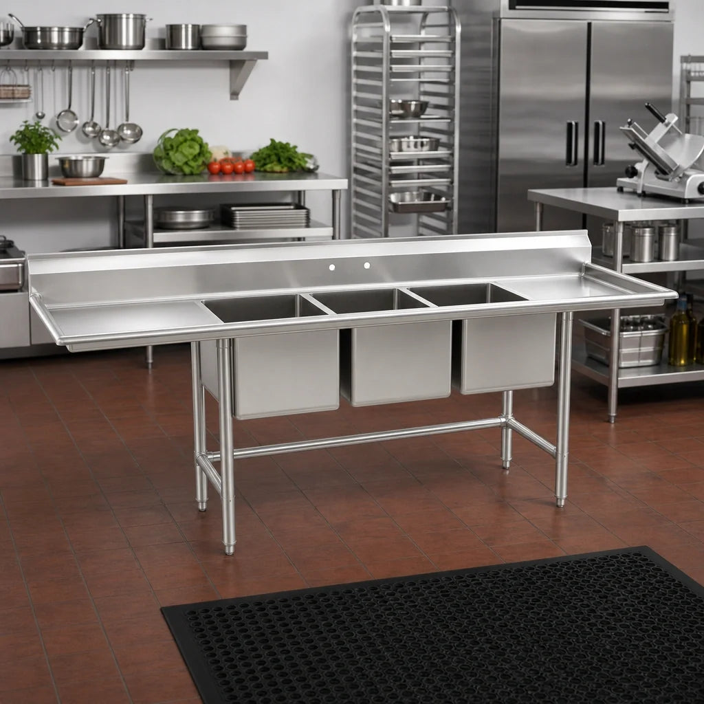Eagle Group S16 Series S16-20-2-18L 2-Compartment Stainless Steel Sink, Left Drainboard, 16-Gauge Top, 20" x 20" x 14" Bowls