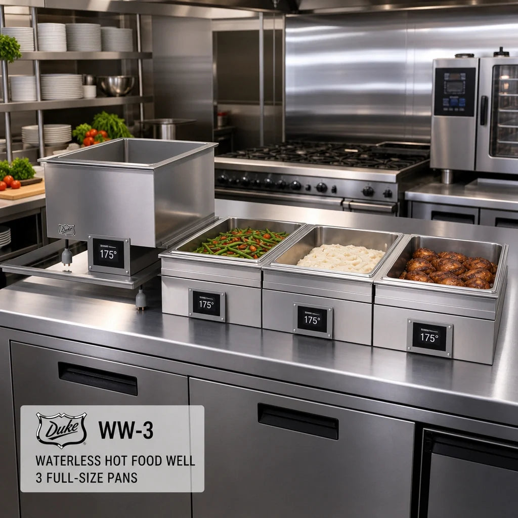 Duke WW-3 Waterless Drop-In Hot Food Well, 3 Full-Size Pans, Dry Operation, Insulated Digital Controls