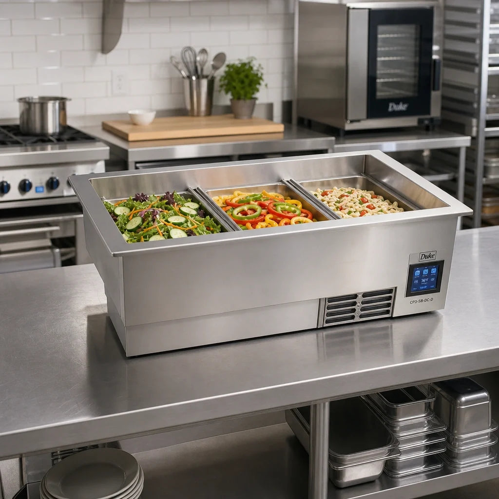 Duke CP3-SB-DC-D 3-Pan Drop-In Refrigerated Cold Food Pan, Full-Size, Self-Contained, Touchscreen Control