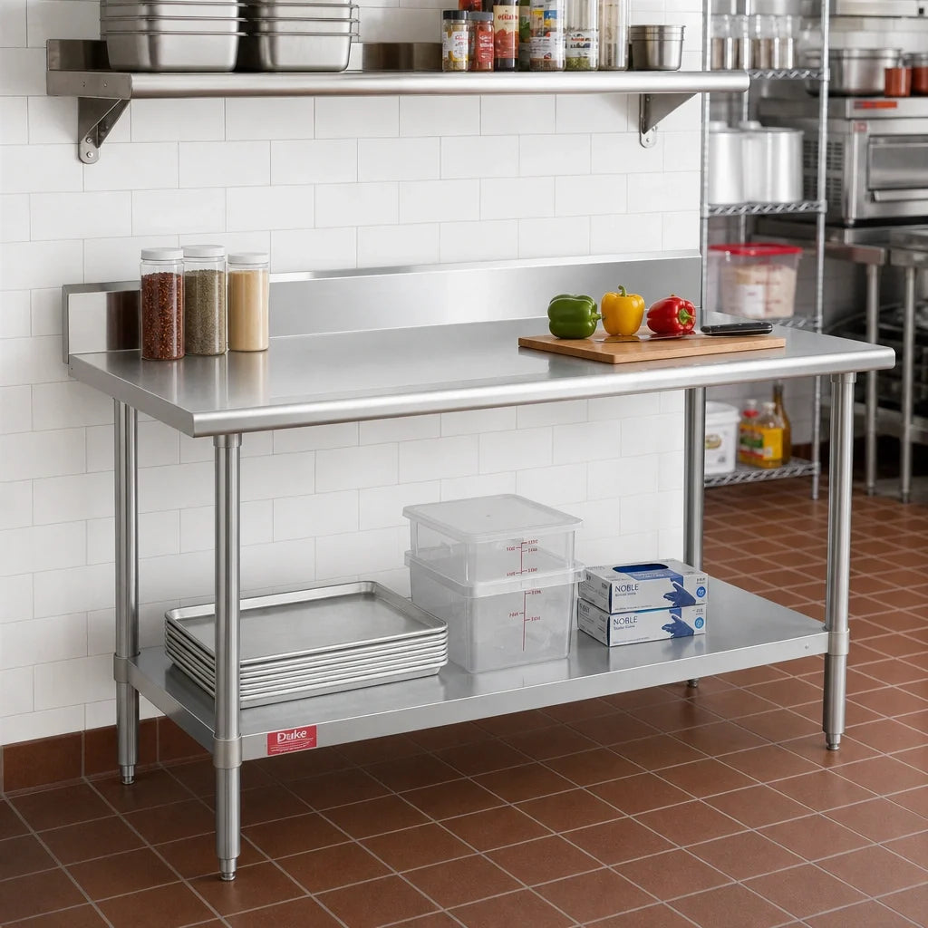 Duke 316-3660-5R Stainless Steel Work Table, 60 x 36 in., 5 in. Riser, Galvanized Undershelf, 16-Gauge 300 Series Top