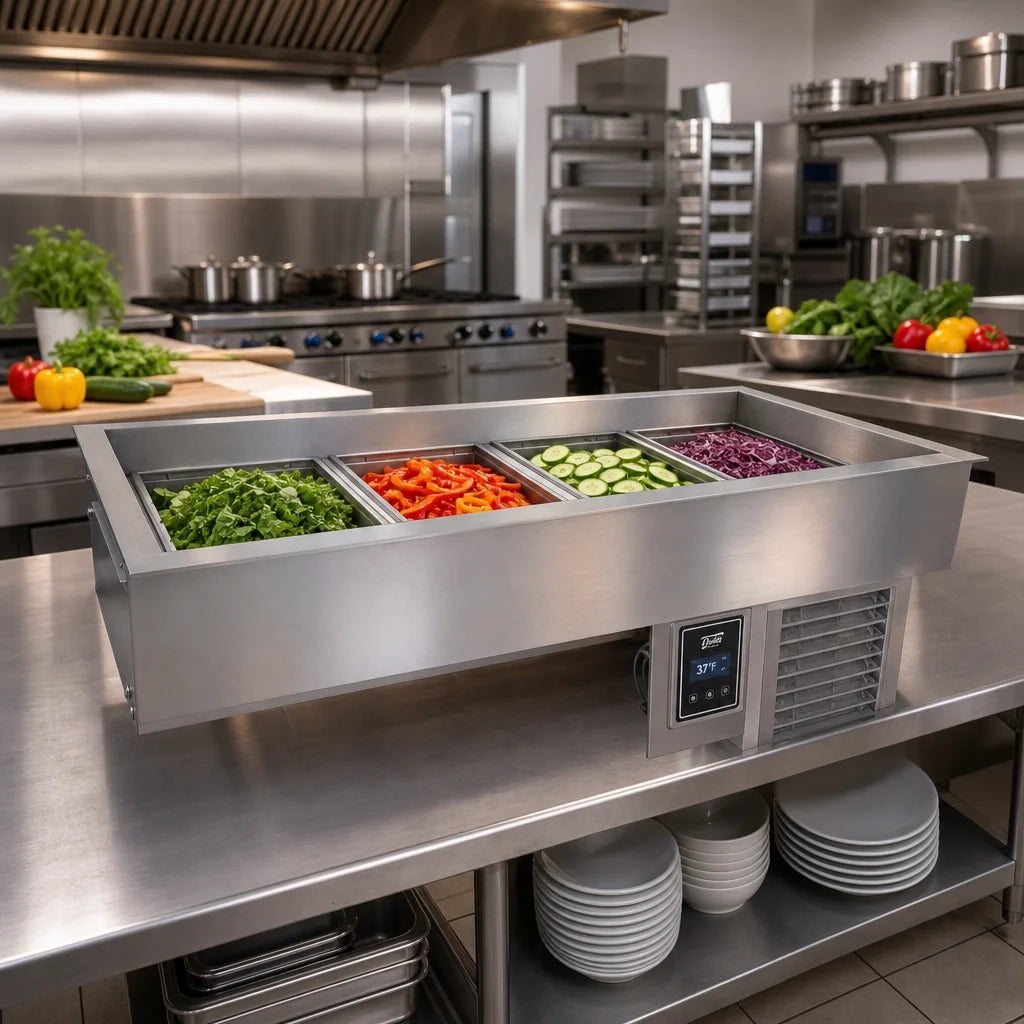 Duke CP4-SB-DC-D Drop-In 4-Pan Refrigerated Cold Food Pan, Full-Size, Self-Contained, Touchscreen Control