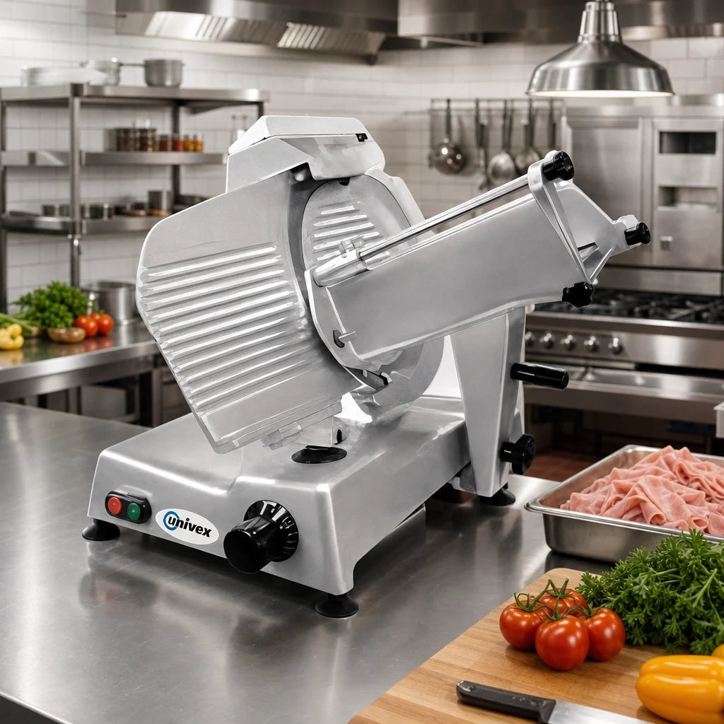 Univex 6612M 12-Inch Manual Gravity-Feed Commercial Slicer with Built-In Sharpener, Anodized Aluminum