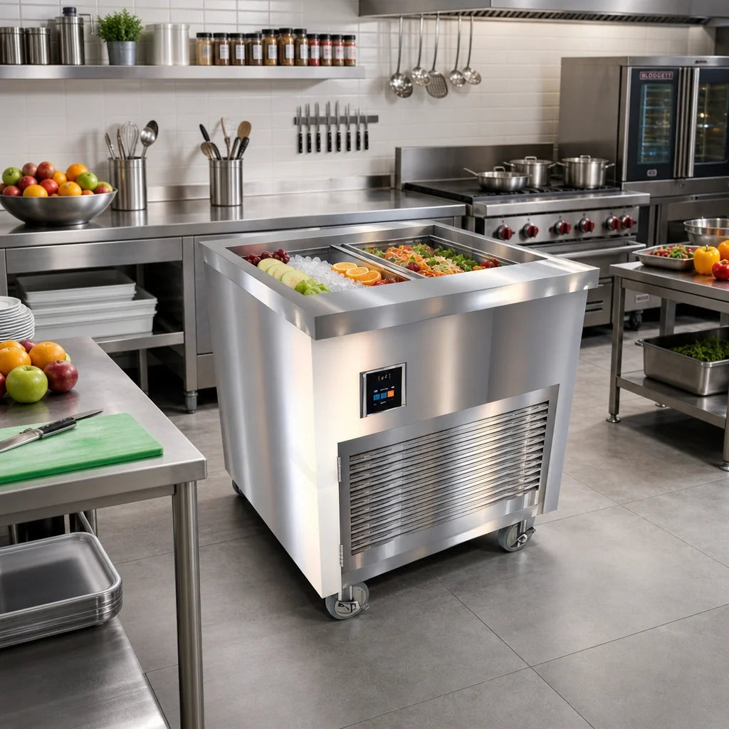 Duke Thurmaduke TCM-32SS-N7 Mobile 32-Inch Stainless Steel Cold Food Unit with 8-Inch Mechanical Cold Pan and Touchscreen Control