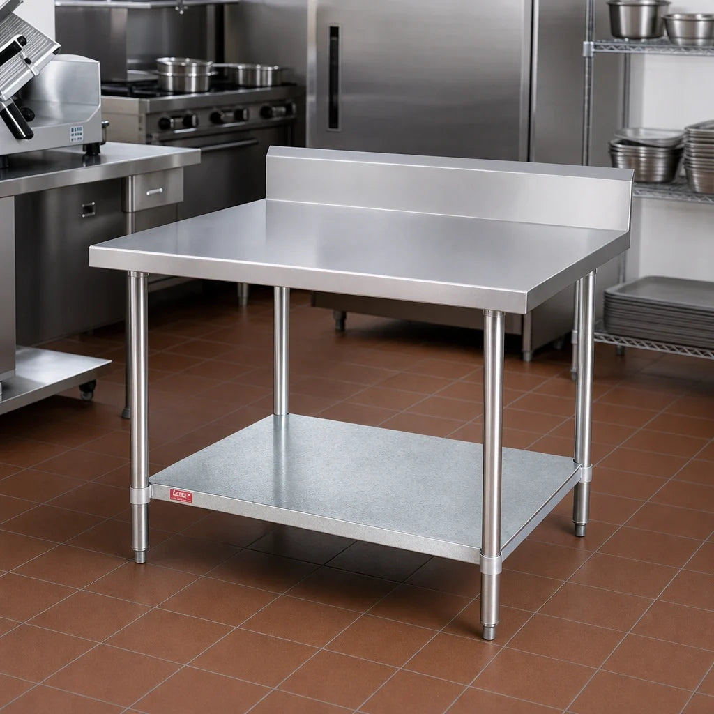 Duke 314-3030-10R 30 x 30 Inch Stainless Steel Work Table with 10 Inch Riser, Marine Edge and Galvanized Undershelf