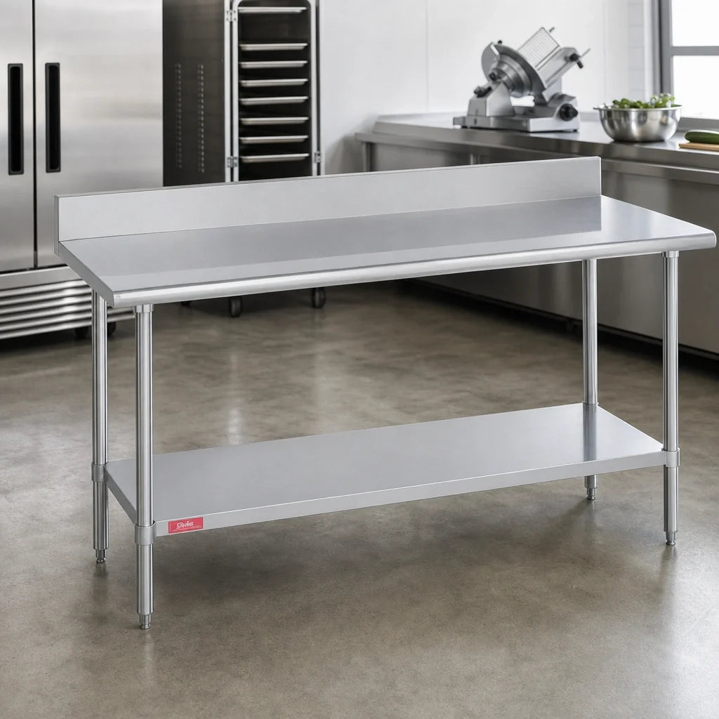Duke 314S-3660-5R 60 x 36-Inch Stainless Steel Work Table, 14-Gauge 300-Series Top, 5-Inch Riser, Undershelf
