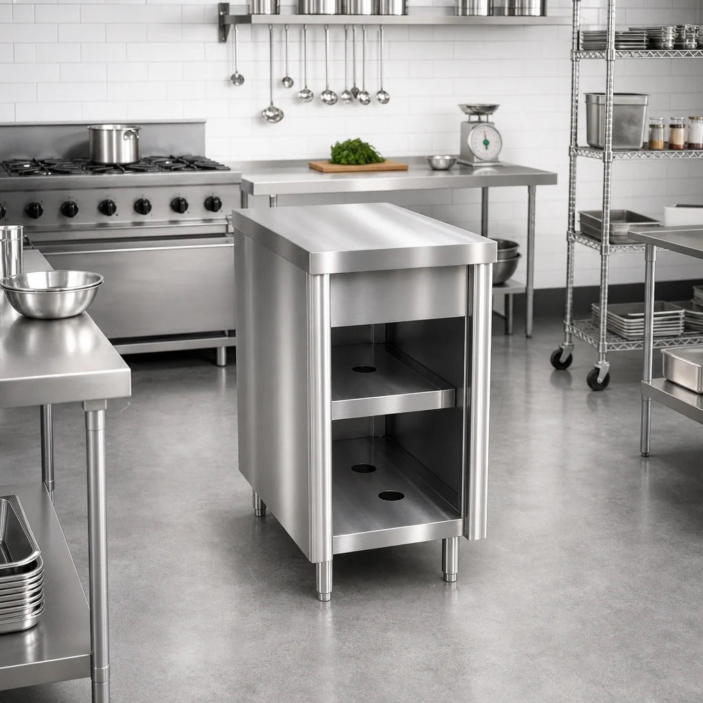 Duke Thurmaduke TST-18PG Solid Top Utility Counter, Stainless Steel Top, Open Rear with Undershelves, 18 x 32 x 36 Inches