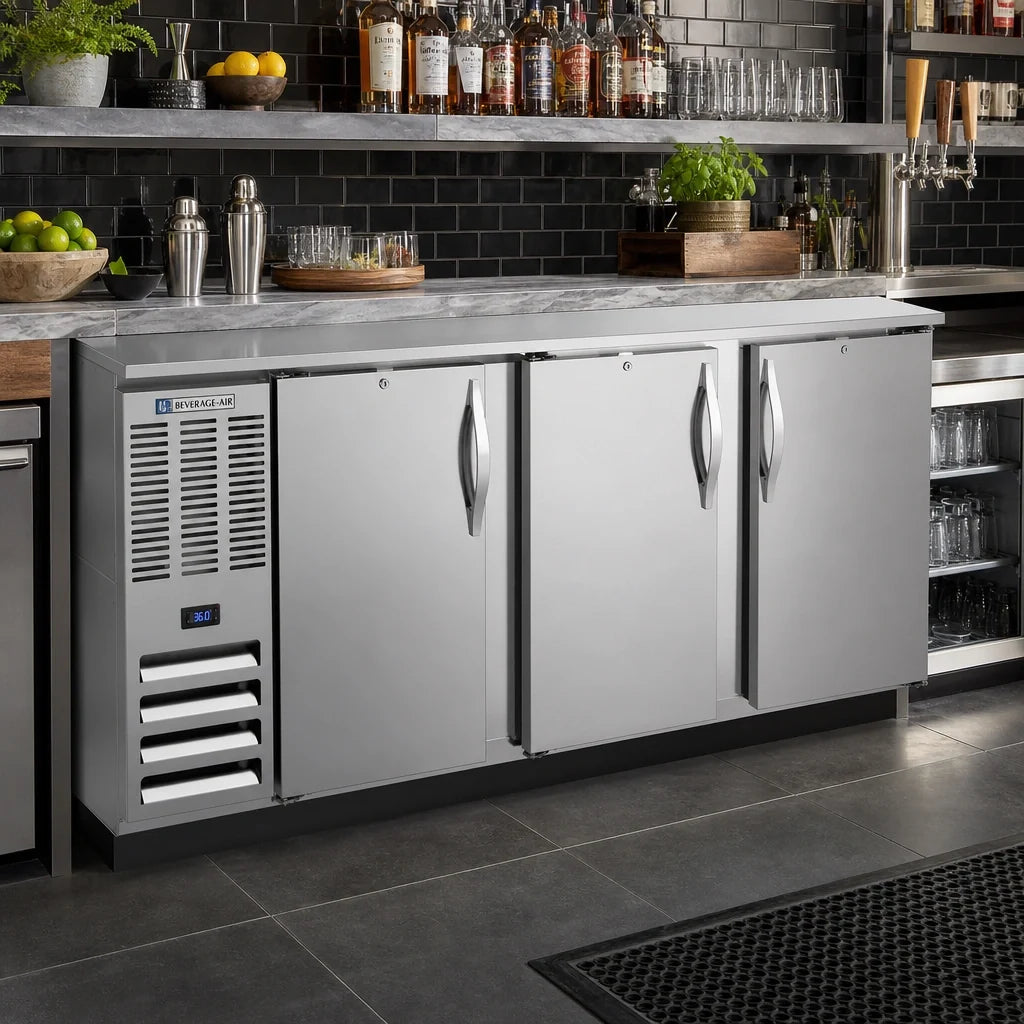 Beverage Air BB78HC-S Three-Section Solid-Door Back Bar Refrigerator, 78-Inch, 26.1 Cu. Ft., Stainless Steel