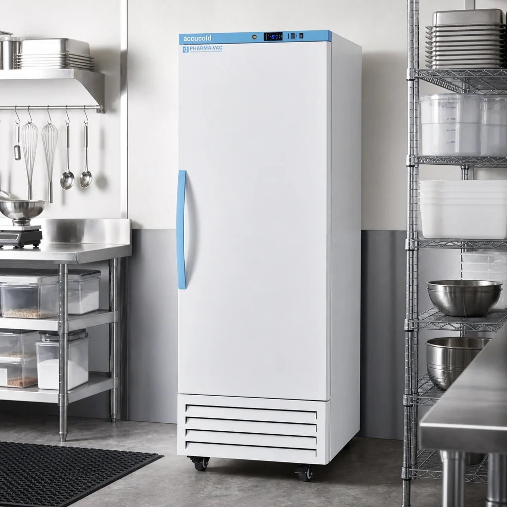 Summit Commercial Accucold® AFS14PV Upright Vaccine All-Freezer, 9.53 Cu. Ft., White, Self-Contained Bottom-Mount