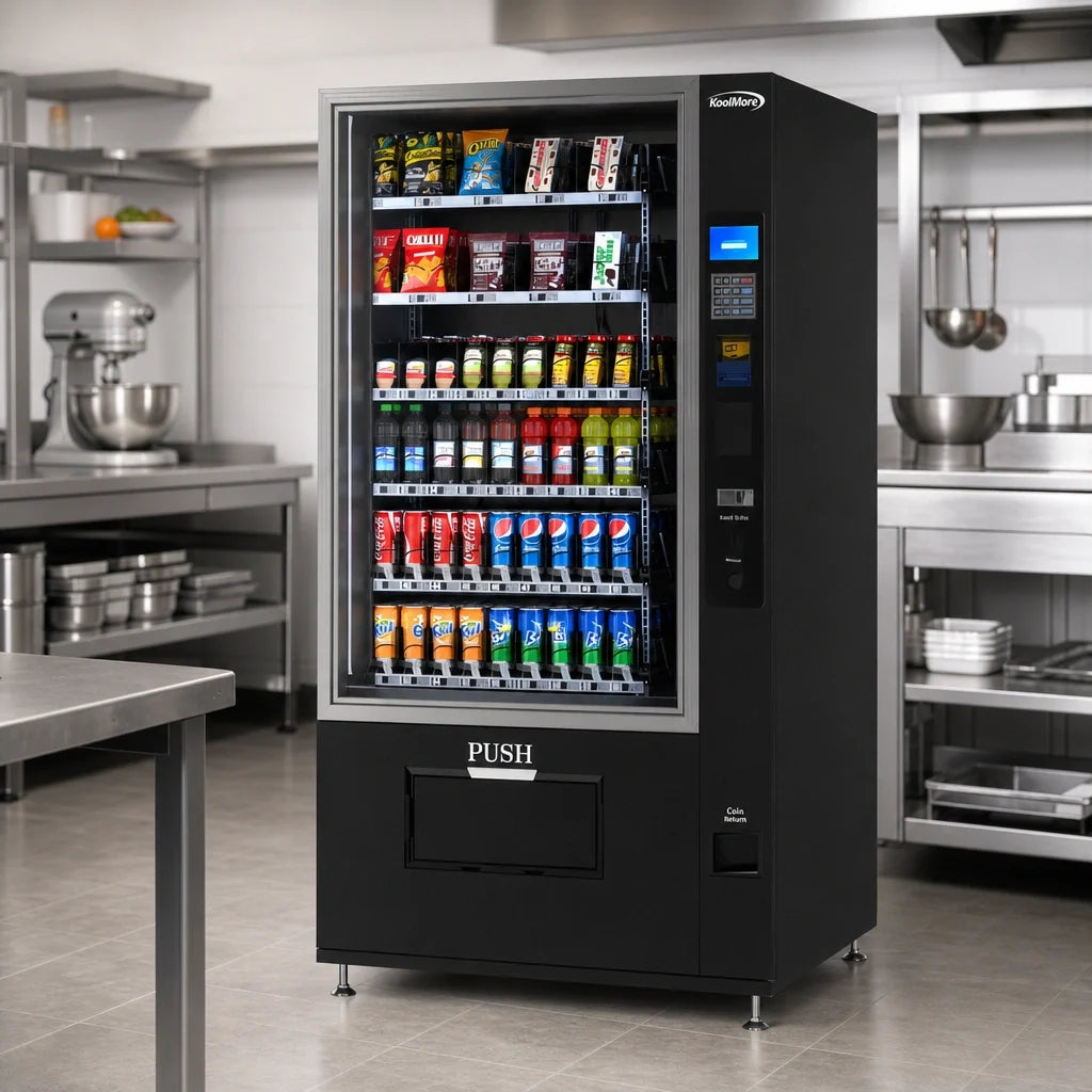 Koolmore KM-VMR-40-B Refrigerated Snack and Drink Vending Machine, 60 Slots, Bill Acceptor, Black