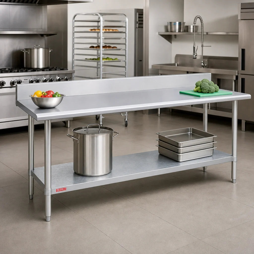Duke 416-30144-5R Stainless Steel Work Table with 5-Inch Riser and Galvanized Undershelf, 144 x 30 x 36 Inches