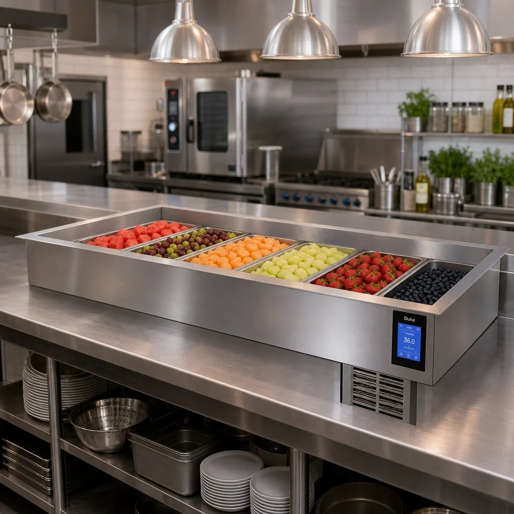 Duke CP6-SB-DC-D 6-Pan Full-Size Drop-In Cold Food Well, Self-Contained Refrigeration, Touchscreen Control