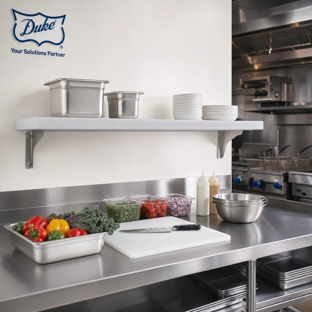 Duke 442-1S Commercial Stainless Steel Shelf/Cutting Board, 7-Inch Deep, 18-Gauge, Fixed Brackets