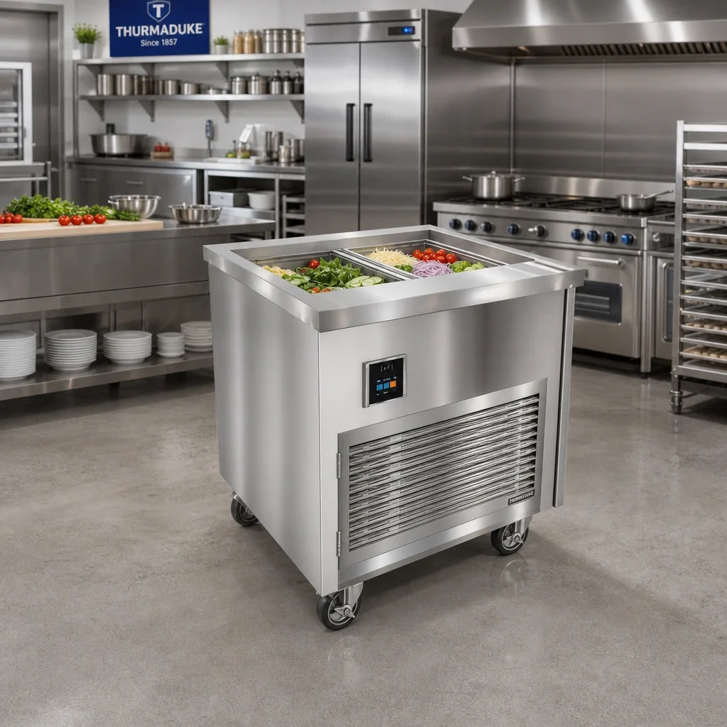 Duke Thurmaduke TCM-32PG-N7 32-Inch Mobile Refrigerated Cold Food Unit with 8-Inch NSF 7 Mechanical Cold Pan