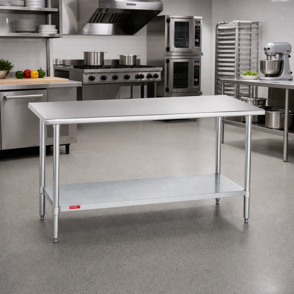 Duke 416-3660 Stainless Steel Work Table, 60 x 30 x 36 in, 16-Gauge 400-Series Top, Open Galvanized Undershelf, No Backsplash
